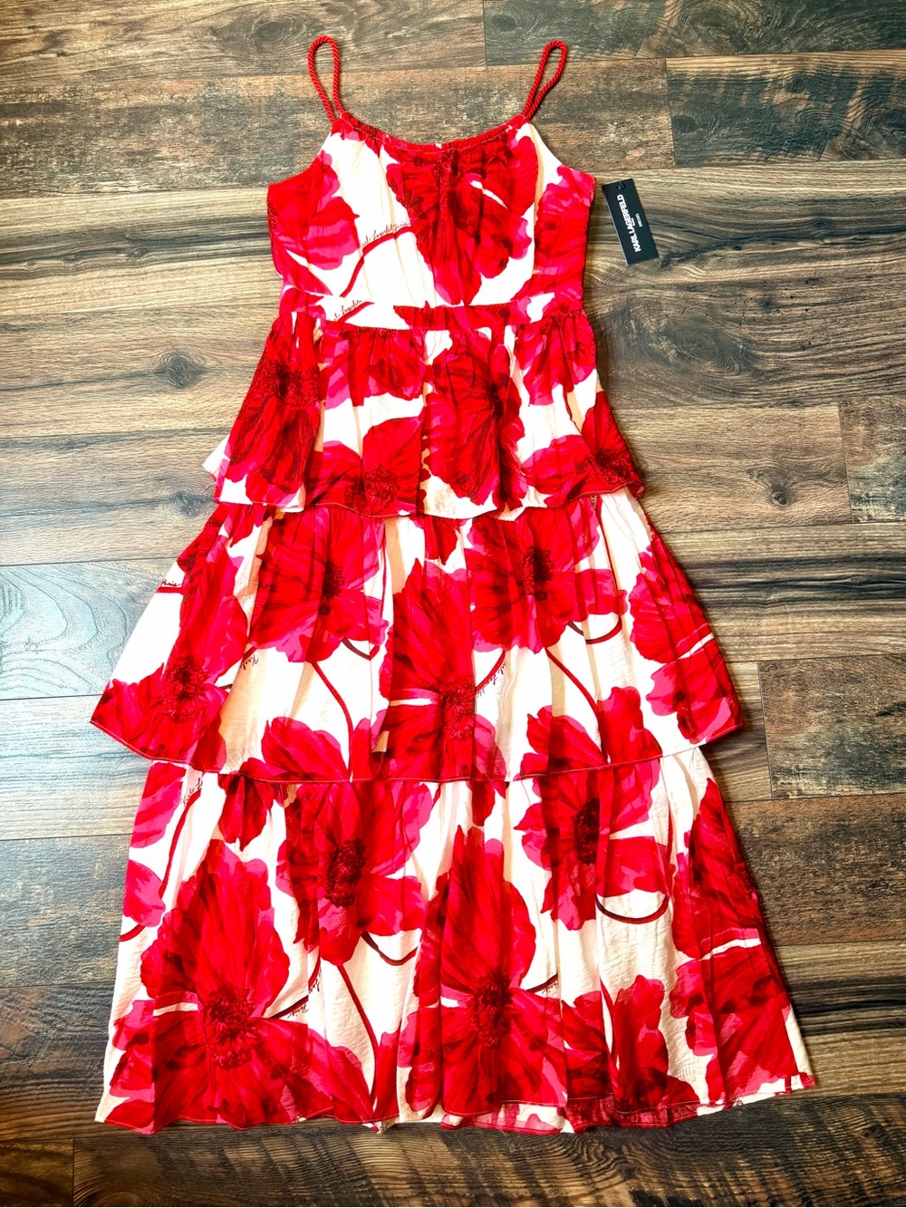 Karl Lagerfeld Paris Tiered Floral Print Red and White Maxi Dress size 6 - Picture 16 of 16